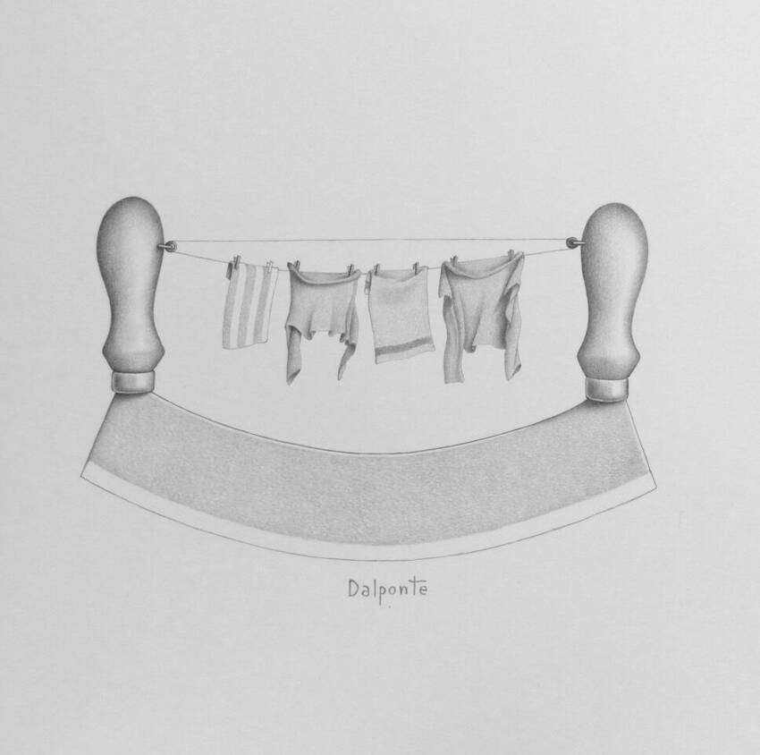 Mezzaluna da cucina con panni stesi disegnati