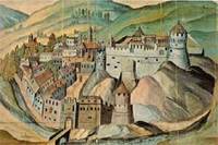 Rovereto in un acquerello di Matthias Burglechner (Innsbruck, Tiroler Landesmuseum, Ferdinandeum, Bibliothek, F.B. 6201, c. 17r, mm 444x680)