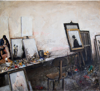 Edgar Caracristi, lo studio, 2024, tecnica mista su tavola