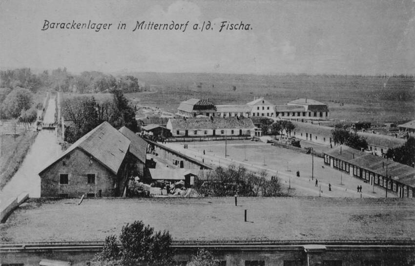 Cartolina con immagine del campo profughi di Mitterndorf a.d. Fischa, BCR (Ms 66.4.9.01) Cartolina con immagine del campo profughi di Mitterndorf a.d. Fischa, BCR (Ms 66.4.9.01)