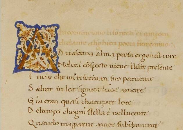 Incipit del codice pergamenaceo n. 3 della Biblioteca, con la "Vita nova" di Dante Incipit del codice pergamenaceo n. 3 della Biblioteca, con la "Vita nova" di Dante