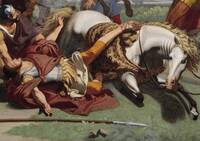 Dettaglio della copertina. Lancere a terra vicino ad un cavallo accasciato