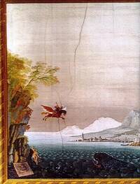 scena tratta dall'Orlando Furioso con l'ippogrifo in volo