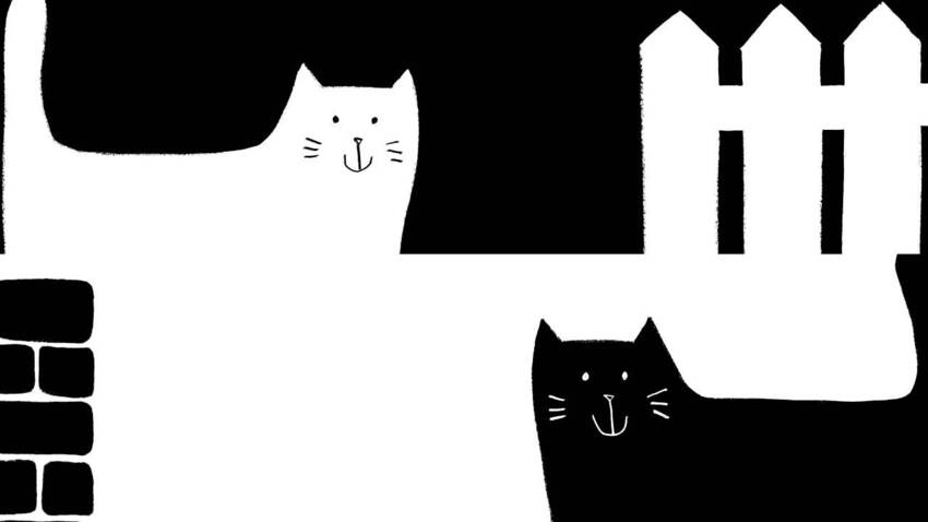 2 gatti stilizzati in contrasto cromatico (bianco/nero)