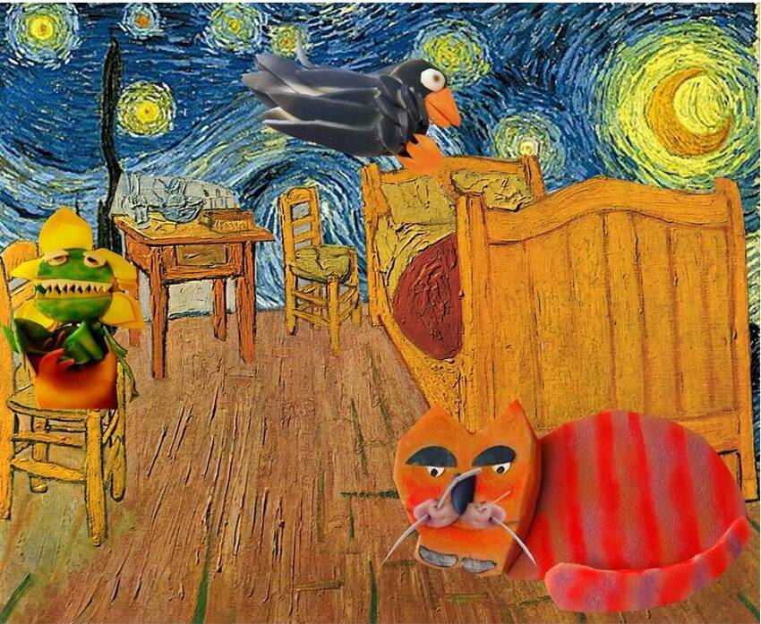 Rirpoduzione del quadro di Van Gogh "La camera di Vincent ad Arles" modificato con pupazzetti Rirpoduzione del quadro di Van Gogh "La camera di Vincent ad Arles" modificato con pupazzetti