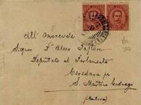 particolare di cartolina postale con francobolli - prima guerra mondiale