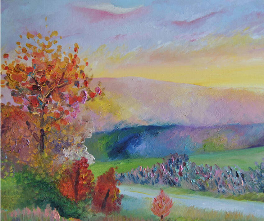 Quadro. Rappresentazione di un paesaggio realizzato da Alba Chiara Baroni