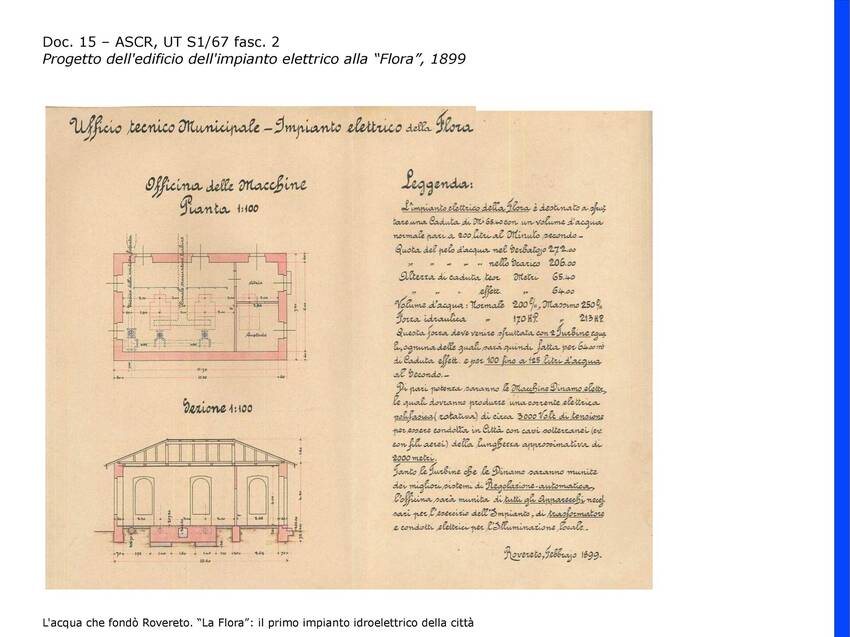 Progetto dell'edificio dell'impianto elettrico alla “Flora”, 1899 (BCR,  ASCR, UT S1/67 fasc. 2)