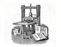 Disegno che riproduce un torchio per la stampa a mano