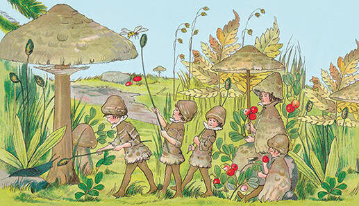 ilustrazione da libro per bambini con funghi