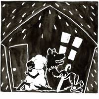 Disegno in bianco e nero con un lupo e una pecora sotto la neve