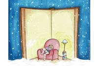 Disegno di un ragazzo che legge in una grande poltrana