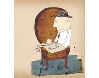 Un bambino su una poltrona con in braccio il papà