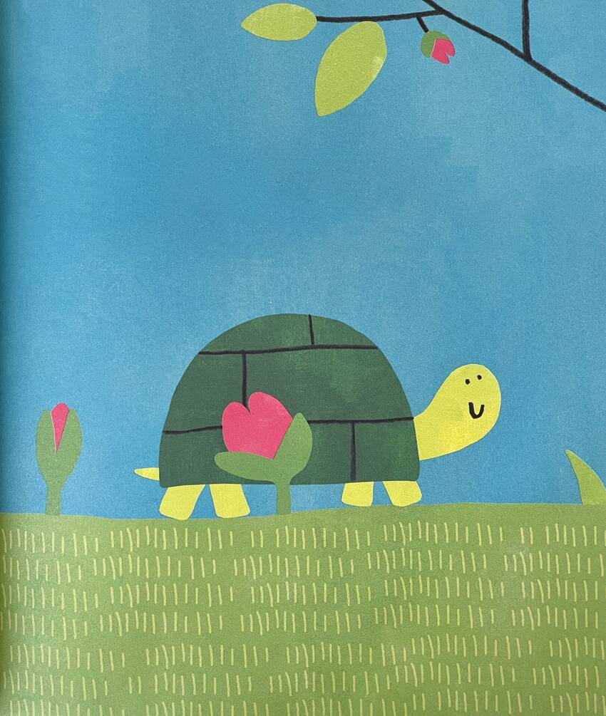 Disegno di una tartaruga in un prato.