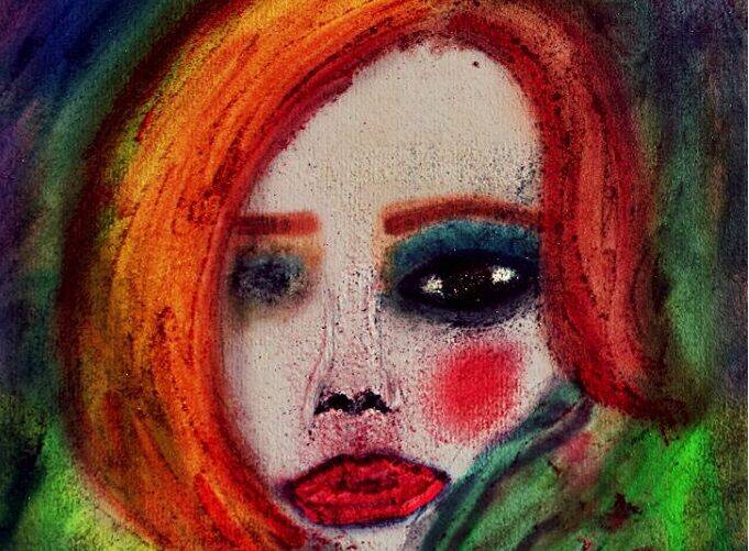 Dettaglio di un opera raffigurante un volto di donna