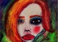 Dettaglio di un opera raffigurante un volto di donna