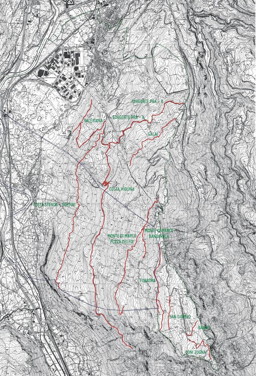 Zugna, mappa strade forestali