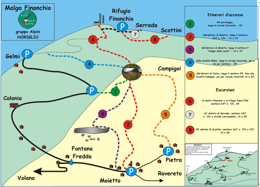Cartina semplificata sentieri dintorni di malga Finonchio