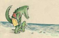 locandina con coccodrilli in riva al mare